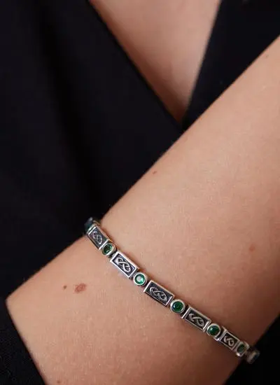 Sterling Silver Celtic Bracelet with Green Cubic Zirconia